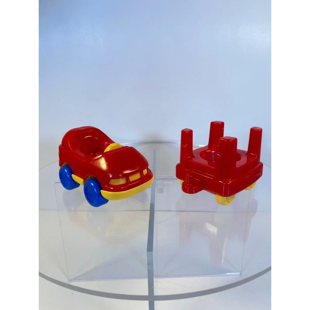 Vintage Little Tikes Toddle Tots Red Car and Trailer Set Yellow Blue Wheels